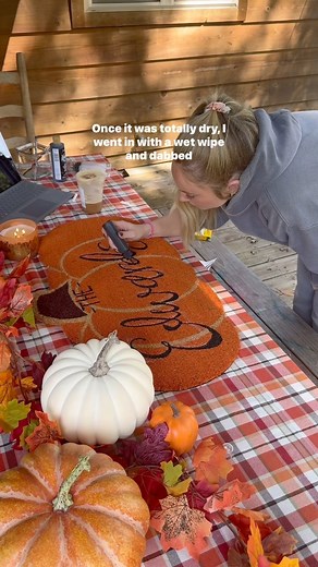 Claire Edwards on Instagram: "I think I already want to do a second one with bigger letters. Im fully copying @keyleyshaedesignco and she makes much more beautiful ones!! #falldecor #craft #fallcraft #cozyfall #pumpkin #welcomemat #personalized #homedecor"