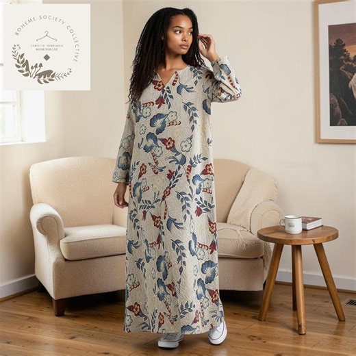 Boho Floral Maxi Dress Cotton Long Sleeve, Vintage Inspired, Modest Fall Winter Women Outfit - Etsy