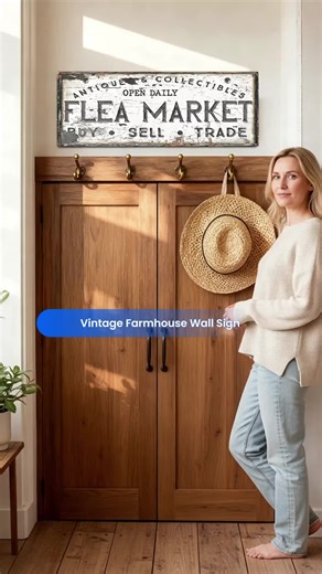 Vintage Flea Market Sign, Trading Mark, Entrance and Living Room Marker, Retro Wall Art, Wood Sign, Farmhouse Decor, Door Decoration