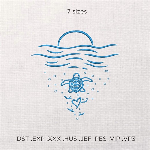 Sea Turtle Machine Embroidery Design, Ocean Nature Outline Pattern for Summer Shirts & Tote Bags, Instant Digital Download - Etsy