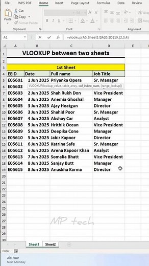 VLOOKUP between two sheets in excel 😱 #excel #excelshortcut #spreadsheet