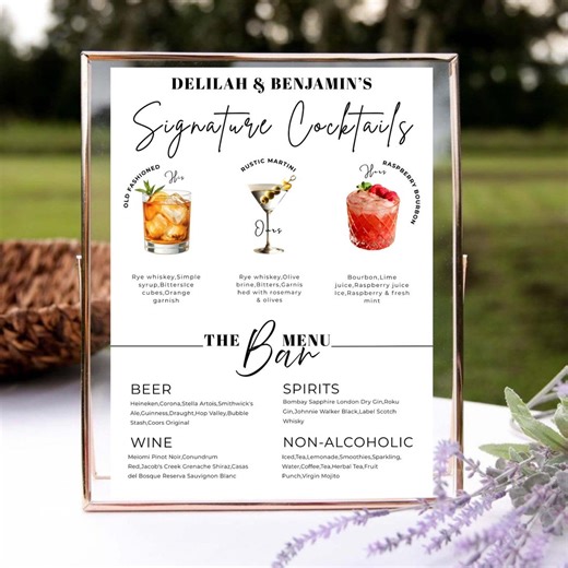 Editable Wedding Cocktail Menu Template Canva, Signature Drinks Bar Sign, Printable Drink Menu, Reception Bar Decor Sign - Etsy