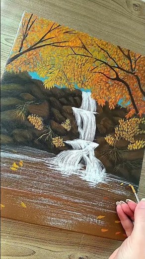 Easy Autumn Waterfall Painting | Relaxing Acrylic Art for Beginners 🍁 #art #shorts #painting