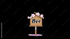 Animated ninja rabbit waving goodbye with an explosion of excitement and a farewell sign - Transparent Background