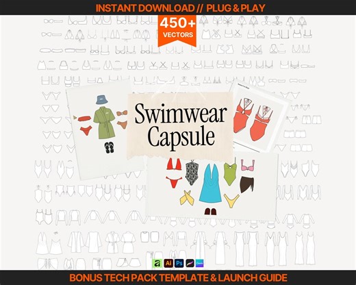 450  Swimwear Vector Bikini Mockups Clothing Templates Swimwear Design Templates Tech Pack Template Clothing Brand Design Kit - Etsy