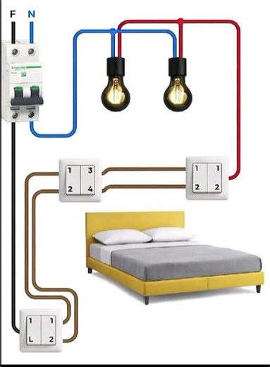 “Two Way Switch Wiring Connection | Bedroom Light Control from 3 Places ⚡💡”