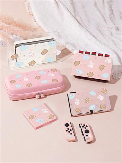 Compatible With Switch/Switch OLED/Switch Lite Cartoon Bear & Rabbit & Elephant Pattern Game Console Shell And Accessories, The Package Includes A Protective Case, Storage Bag, Base Shell, Game Console Dust Cover, Game Storage Card Box, Handle Protective Cover And Other Styles Of Accessories To Choose From, Christmas Gifts/Spring Romance/Valentine's Day Gifts/Back To School Gifts | SHEIN