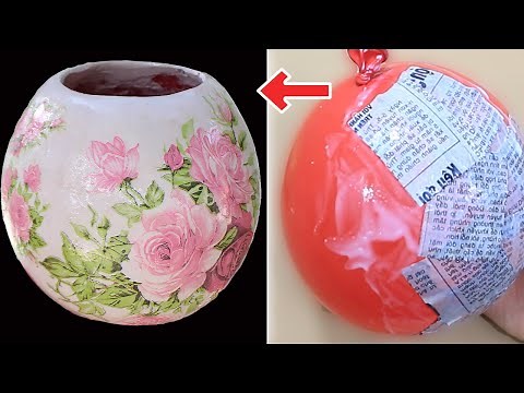 How to make flower pot with balloon and plaster | Pot decoration