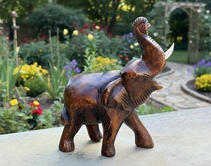Wood Elephant Statues for Home Hand Carved Wood Figurines 7.5" - Etsy