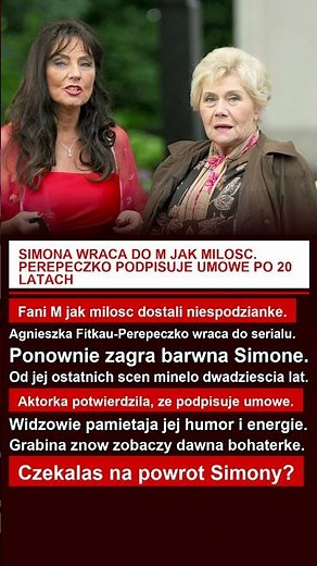 Agnieszka Fitkau Perepeczko wraca do M jak milosc po 20 latach