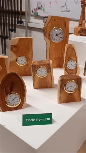 On the Eighth Day of Christmas, my true love gave to me…. A Eight beautifully made wooden clocks, made locally by Phil the woodturner. Phil makes the most gorgeous wood turned products, we are especially fond of his toadstools and pears. Phil is way to cool for social media, but he is a regular at our local produce market, his pitch is near the clock tower. #cheshamlocalproducemarket #woodturner | Chesham Local Produce Market