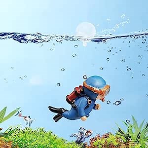 Floating Fish Tank Decorations — Freshwater Blue Fat Diver, Funny Device Fish Tank Accessories, Small Cartoon Aquarium Ornament and Toy, Great for Freshwater Tanks (Blue Fat Diver)