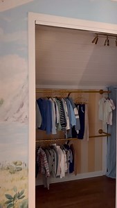 Quick closet makeover! Small space tip - Maximize closet space by using rods to hold clothes on the back wall rather than a rod wall to wall! This tip makes a small closet feel more like a walk in closet. Also, wallpaper and new lighting can add so much personality to a little space! Before & after - the after is not only aesthetically pleasing but more functional as far as space for storing clothes! | Karlee Bowman