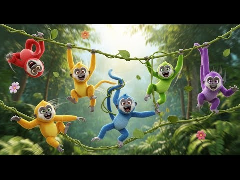 Five Little Gibbons Swing Swing Swing | Jungle Animal Song & Action Rhyme