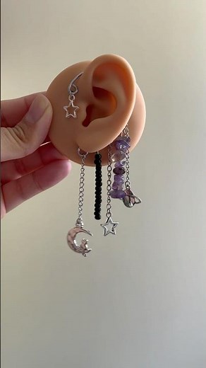 Space cat ear cuffs! 🐈‍⬛🌙 #earcuffs #jewelrymaking #earrings #beadedjewelry #jewelry #cats #galaxy
