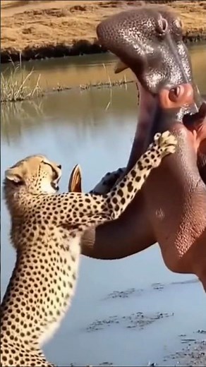 Iranian Cheetah vs Hippo! 🐆🆚🦛 Epic Battle of Power & Speed! 💥 #wildlife #shorts #viral #animals #ai
