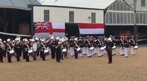 The Band of Her Majesty's Royal Marines Portsmouth and Marinierskapel der Koninklijke Marine performing in Chatham to commemorate 350 years since the Battle of Medway. | The Bands of HM Royal Marines