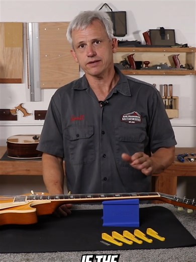 The height of the strings at the nut is a critical measurement to the way a guitar is going to play and sound. The nut is typically made of bone, plastic, brass or graphite. It governs the intonation in the low registers, the playability, and tuning stability. If the height of the strings at the nut is too low, then the open string will buzz. If the height is too high, then the string will be hard to push down, so your action really suffers. As you stretch the string, it goes sharp before it tou