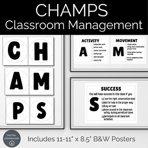 CHAMPS Classroom Expectations Posters | Behavior Management System | Black & White Printable Classroom Decor - Etsy UK