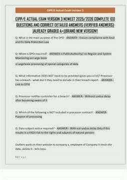 CIPPE ACTUAL EXAM VERSION 3 NEWEST 2025/2026 COMPLETE 100 QUESTIONS AND CORRECT DETAILED ANSWERS
