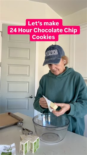 Carole Jones | Content Creator Coach on Instagram: "Big batch of my favorite 24 hour chocolate chip cookies! Nothing quite like baking day to reset my mental health and find some zen #thecarolejones #womenover50 #bakewithme"