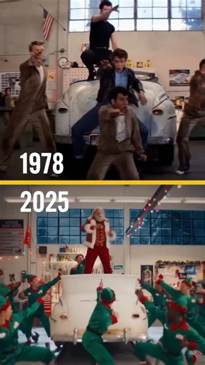 Sunshine State on Instagram: "From Danny Zuko to Santa 🎅🏼🕺 John Travolta brings the iconic character back 47 years later in a #capitalone commercial. #johntravolta #grease #greaselightning #dannyzuko #commercial #thenandnow"