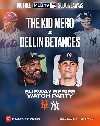 Join Dellin Betances and The Kid Mero as they stream Yankees vs. Mets LIVE tonight at 7:00 pm ET on Playback.TV, and give away 100 FREE MLB.TV subscriptions 👀 https://www.playback.tv/thekidmero | Aaron Judge