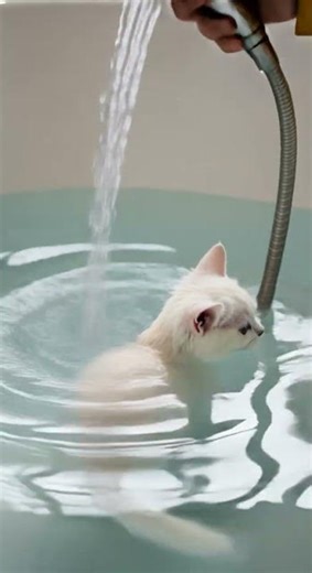 The Kitten finally learns to swim !🏊‍♂️ 💕 Watch its first splash #kitten #pets #fun