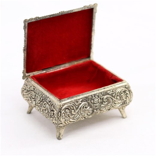 Vintage Metal Jewelry Box • Footed Floral Trinket Box • Lined Mid Century Keepsake Case - Etsy