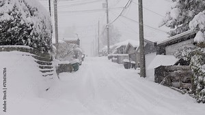 Snow Covered Alley in Suburban Neighborhood on Cold Day. Snowing, Winter Season. Winter Wonderland. Burnaby, Vancouver BC Canada.