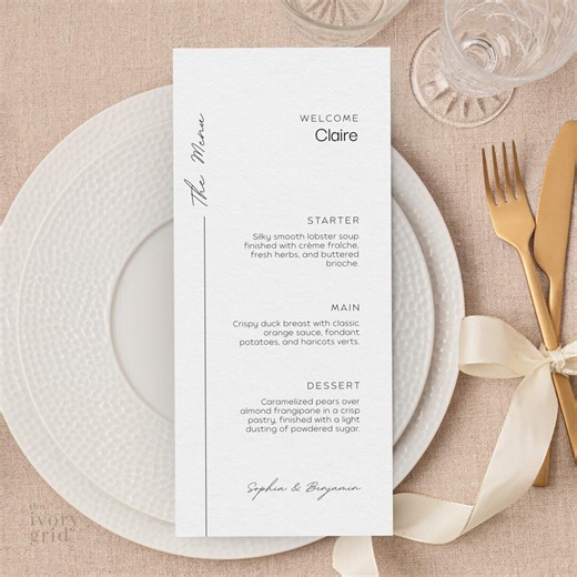 Minimal Wedding Menu Template: Editable Guest Name Menu Card, Modern Elegant Reception Decor, Printable Event Menu, Canva, Digital Download - Etsy