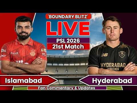 🔴Live: Islamabad United vs Hyderabad Kingsmen, 21st T20 Match | PSL 2026 | Live Score & Commentary