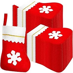 100 Pieces Red Felt Christmas Stockings Bulk 8 Inch Small Christmas Santa Stockings Hanging Xmas Stockings for Winter Christmas Trees Holiday Home Party Decoration(Red with White Trim)