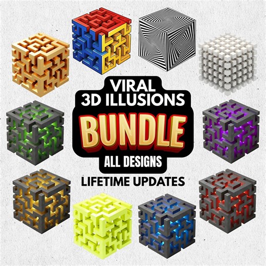 Trending 3D Cube Illusion Bundle | Optical Illusion Art Sticker | Mesmerizing Wall Decal Designs (digital) - Etsy