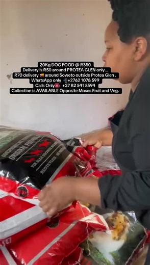 20Kg DOG FOOD @ R350 Delivery is R50 around PROTEA GLEN only… R70 delivery 🚚 around Soweto outside Protea Glen . WhatsApp only 📲 2762 1078 599 Calls Only☎️: 27 82 541 5594 Collection is AVAILABLE Opposite Moses Fruit and Veg. #dogfood #fyp #trendingvideo #kassiedogfood