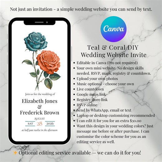 Teal & Coral Wedding Animated Website Invitation - Etsy Canada