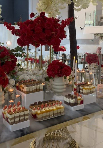 Red Themed Dessert Table Setup for Weddings