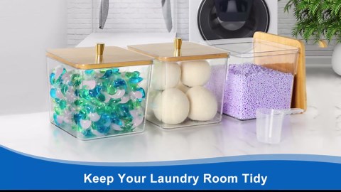 Laundry Storage Container for Detergent, Acrylic Laundry Detergent Jars with Scoop, Large Laundry Pods Organizer Detergent Dispenser for Laundry Room Organization
