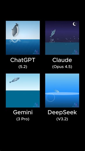 AI FaceOff on Instagram: "Prompt: Create a looping single-file HTML/CSS/JS animation of a realistic dolphin leaping out of the ocean and diving back in. The dolphin should emerge from the water with a powerful upward arc, its body flexing naturally, then reach a graceful peak before splashing back into the sea. Show subtle water ripples, splashes, and droplets as the dolphin breaks the surface and reenters the water. Which AI did it better? Comment Below👇 #chatgpt #gemini #claude #deepseek"