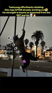 Taehyung effortlessly climbing this rope AFTER already working out🤧 his strength is insane💀🔥