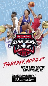 🔥 Get ready for non-stop action, unbelievable skill, and electrifying energy as the College Slam Dunk & 3-Point Championships come to Frost Bank Center in San Antonio, TX on Thursday, April 3! 🏀 | Frost Bank Center