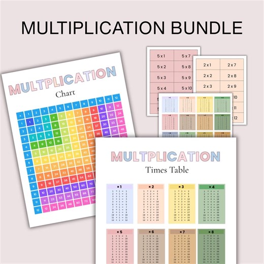 Multiplication Chart Bundle, Times Table Flash Cards (digital Download) - Etsy