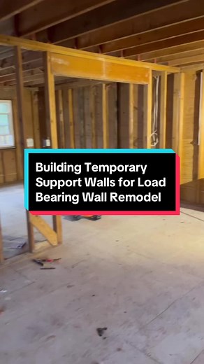Building Temporary Support Walls for Load Bearing Wall Remodel Time to tackle this load bearing wall! First up, building temporary support walls to safely remove and reframe the existing structure. Double LVL header, check. Double king stud, check. Double jack, check. Let's do this! 💪 #homeimprovement #renovation #remodel #renovationtips #constructionlife #renovationwork #contractor #loadbearingwall #support