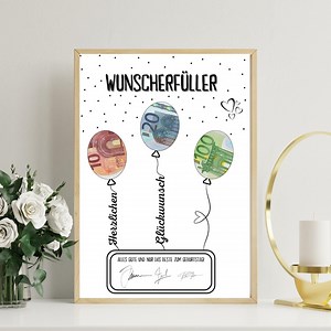 PDF - Geldgeschenk Geburtstag Luftballons Wunscherfüller Poster Geburtstagskarte Download zum Ausdrucken Birthday Bild 18 20 25 30 40 50 60 - Etsy.de