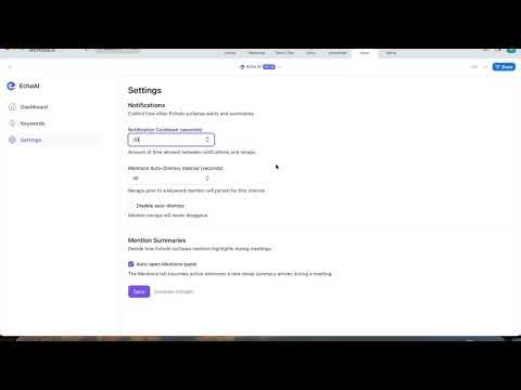 Echo AI Set Up Keywords and Meeting Settings