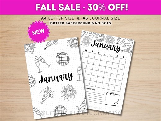 January Title Page and Calendar - PRINTABLE Calendar - New Years Party Theme - Journal Title Page and Calendar Set - January Cover Page - Etsy