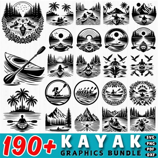 190  Kayak Svg Bundle | Canoe Dxf Cut Files | River Adventure Clipart | Outdoor Water Sport Cricut Designs - Etsy