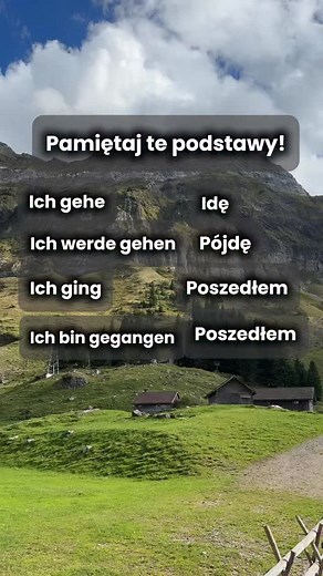 gehen - iść, chodzić🇩🇪 ➡️ Ich gehe – idę (czas teraźniejszy Präsens) ➡️ *Ich werde gehen – pójdę / będę szedł (czas przyszły Futur I) ➡️ Ich ging – szedłem / poszedłem (czas przeszły Präteritum) ➡️ Ich bin gegangen – szedłem / poszedłem (czas przeszły Perfekt) * W języku niemieckim „werden bezokolicznik” (np. ich werde gehen) to poprawna, książkowa forma przyszłości (Futur I), ale w życiu codziennym często zamiast tego używa się po prostu czasu teraźniejszego (Präsens) określenie czasu. 👉 Prz