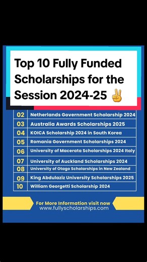 Top 10 Fully Funded Scholarships for International Students 2025