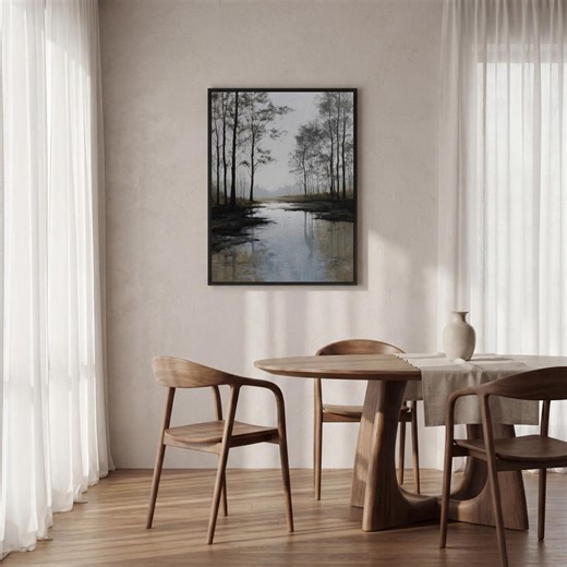 Neutral Forest Canvas Art, Framed Nature Wall Decor, Misty Landscape Canvas, Calm Reflection Artwork, Minimalist Living Room Accent - Etsy